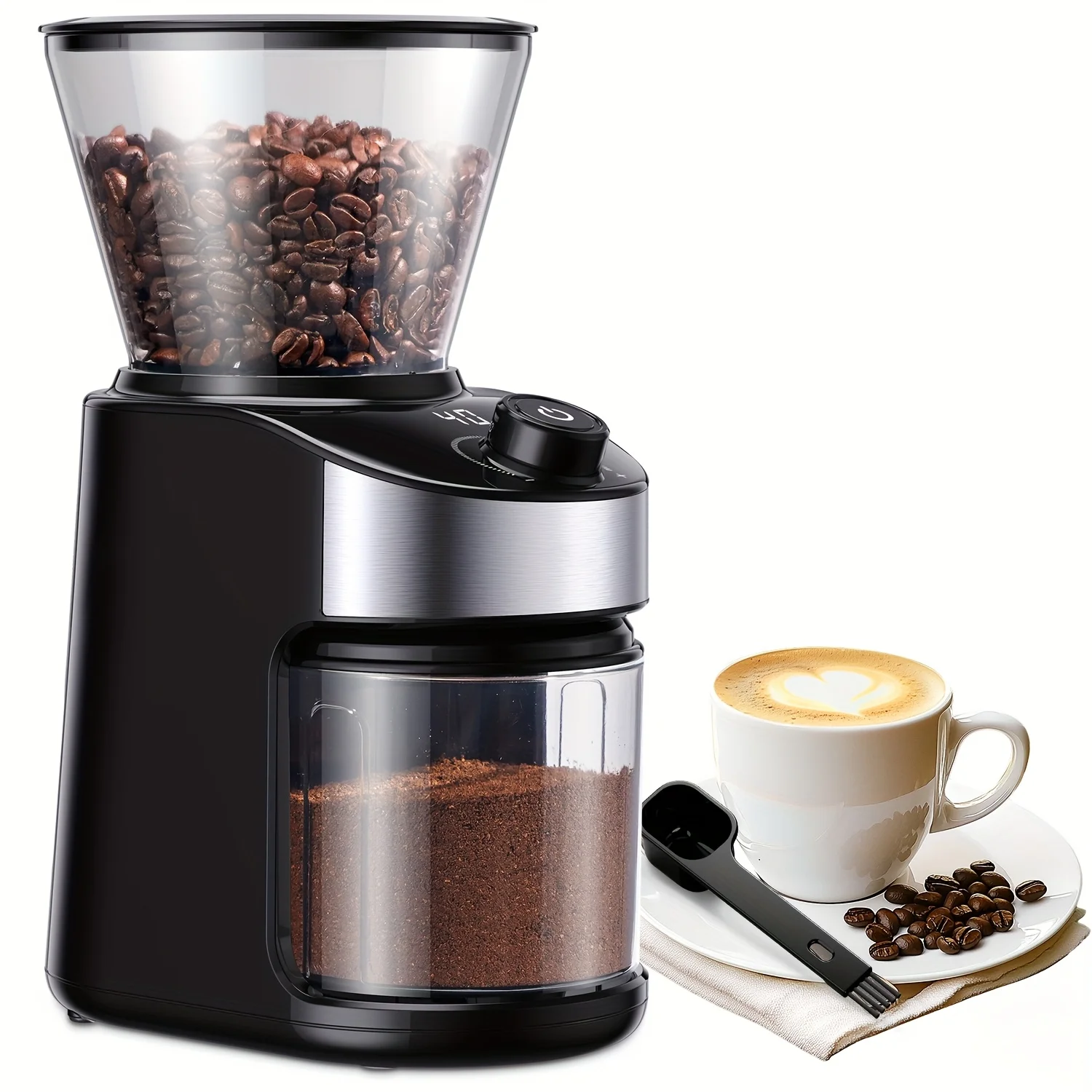 Coffee Grinder Burr Electric, Automatic Coffee Bean Grinder With 40 Seconds Digital Timer Display, Adjustable Burr Mill With 25
Coffee Grinder Burr Electric, Automatic Coffee Bean Grinder With 40 Seconds Digital Timer Display, Adjustable Burr Mill With 25