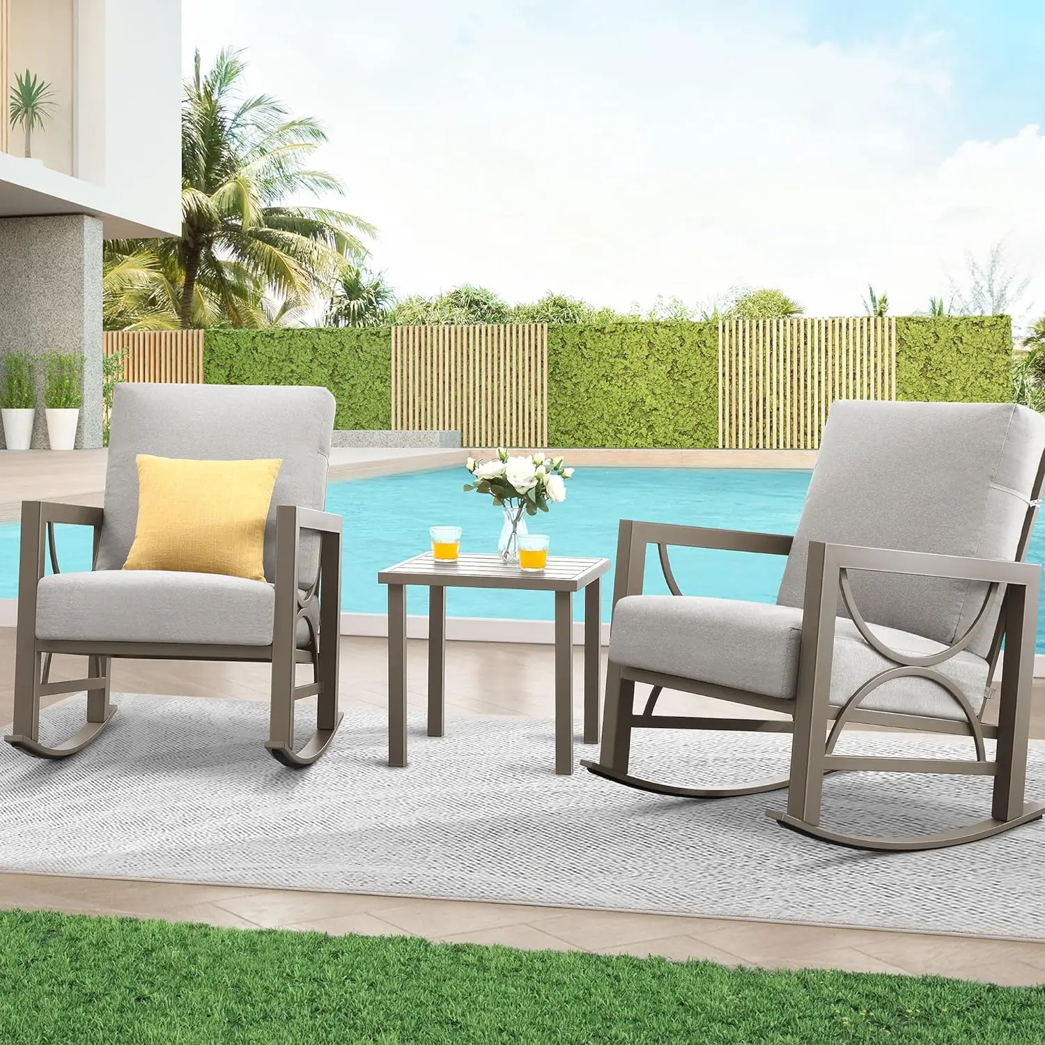 3 Pieces Patio Furniture Set,Outdoor Rocking Chair Bistro, Patio Conversation Sets with Metal Rocker Chairs and Table, Outside
3 Pieces Patio Furniture Set,Outdoor Rocking Chair Bistro, Patio Conversation Sets with Metal Rocker Chairs and Table, Outside