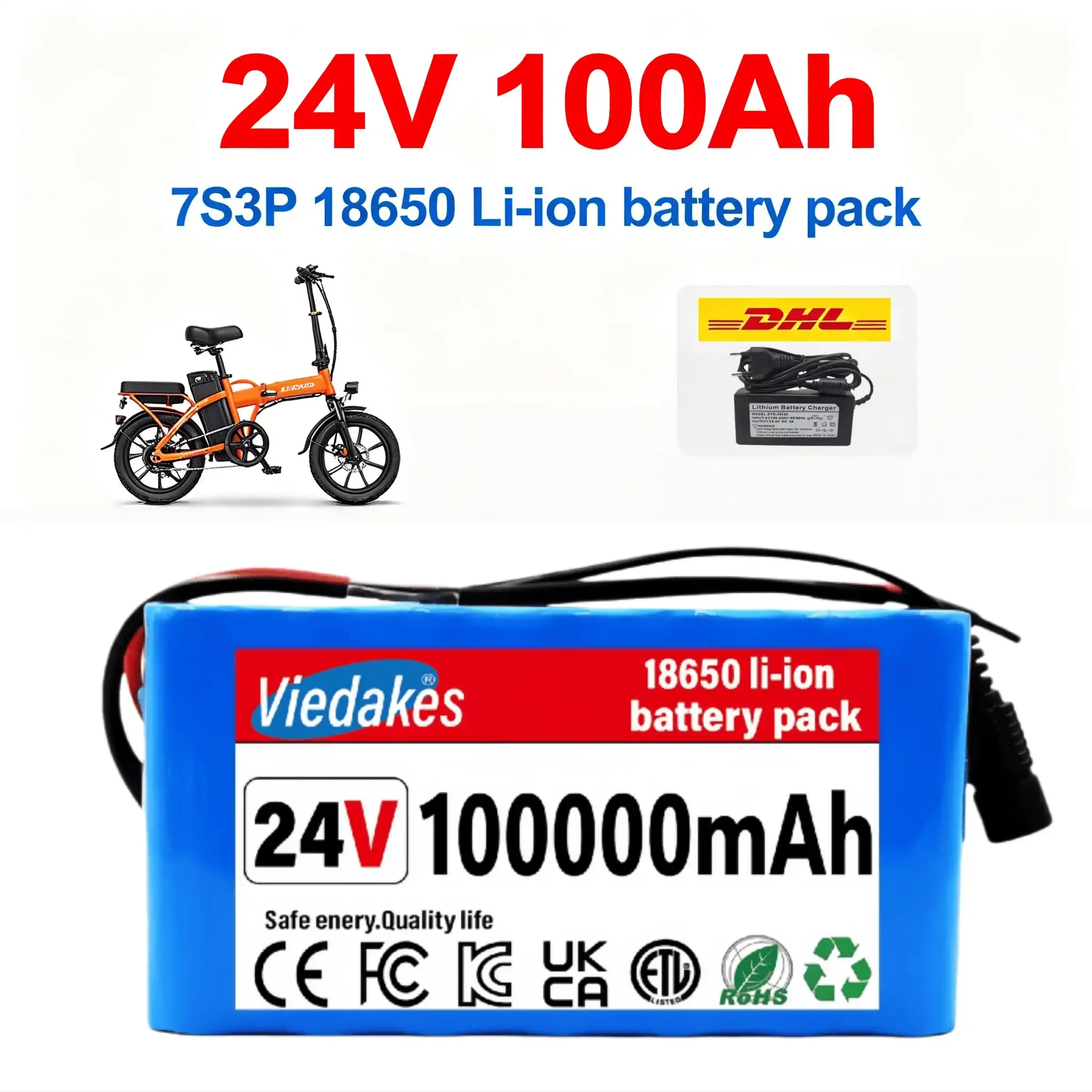 VIEDAKES 24V 100Ah 7S3P 18650 Li-ion Battery Replacement for Electric Bicycle Scooter Wheelchair RV Outdoor Camping Power Supply
VIEDAKES 24V 100Ah 7S3P 18650 Li-ion Battery Replacement for Electric Bicycle Scooter Wheelchair RV Outdoor Camping Power Supply