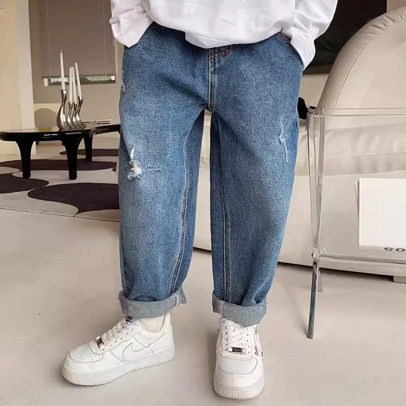 4-15T Boys Hole Jeans For Spring Autumn New Fashion Casual Solid Elastic Waist Children'S Denim Pants 120-170 High Quality
4-15T Boys Hole Jeans For Spring Autumn New Fashion Casual Solid Elastic Waist Children'S Denim Pants 120-170 High Quality
