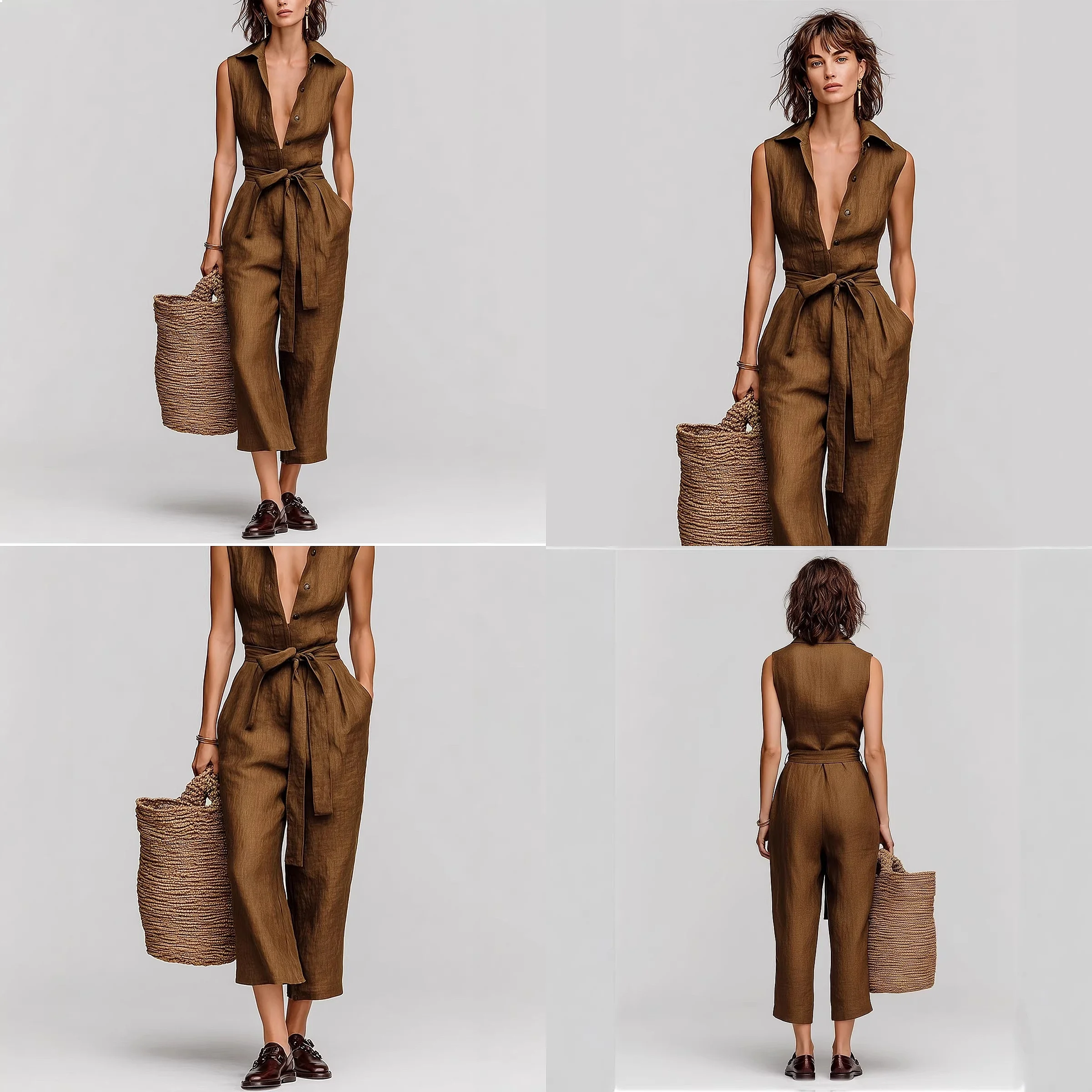 Retro Solid Color Women Jumpsuit Sleeveless Collar Tie Front Romper Overall Playsuit Spring Summer
Retro Solid Color Women Jumpsuit Sleeveless Collar Tie Front Romper Overall Playsuit Spring Summer