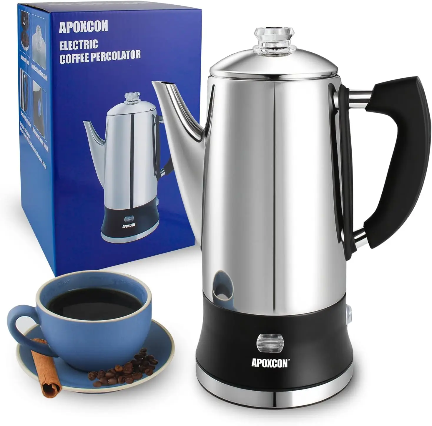 Electric Coffee Percolator 12-Cup Stainless Steel Coffee Maker with Glass Knob, Keep Warm, Cordless Serve, No Aluminum
Electric Coffee Percolator 12-Cup Stainless Steel Coffee Maker with Glass Knob, Keep Warm, Cordless Serve, No Aluminum