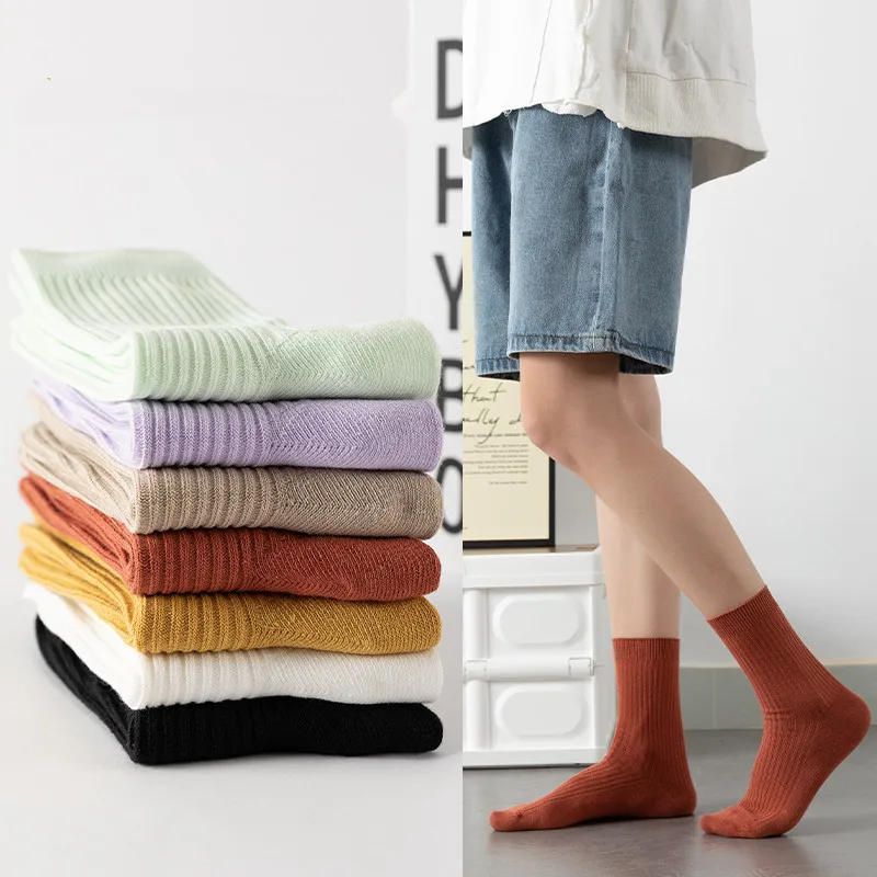 5 Pairs Solid Color Cotton Socks Autumn Winter Vertical Stripes Soft Comfortable Tube Women's Socks
5 Pairs Solid Color Cotton Socks Autumn Winter Vertical Stripes Soft Comfortable Tube Women's Socks