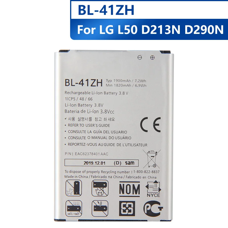 NEW Replacement Phone Battery BL-41ZH For LG L50 D213N EAC62378401 BL-41ZH Rechargeable Battery 1900mAh
NEW Replacement Phone Battery BL-41ZH For LG L50 D213N EAC62378401 BL-41ZH Rechargeable Battery 1900mAh
