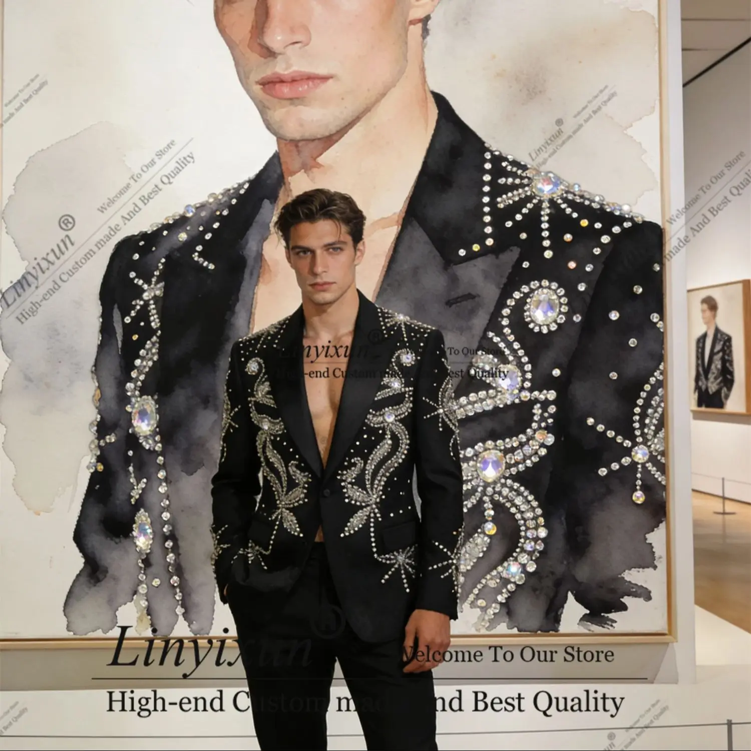 Fashion Slim Fit Men Suits 2 Pieces Sets Groom Male Blazers Rhinestones Beaded Customized Ropa Wedding Slim Fit Party Tuxedos
Fashion Slim Fit Men Suits 2 Pieces Sets Groom Male Blazers Rhinestones Beaded Customized Ropa Wedding Slim Fit Party Tuxedos