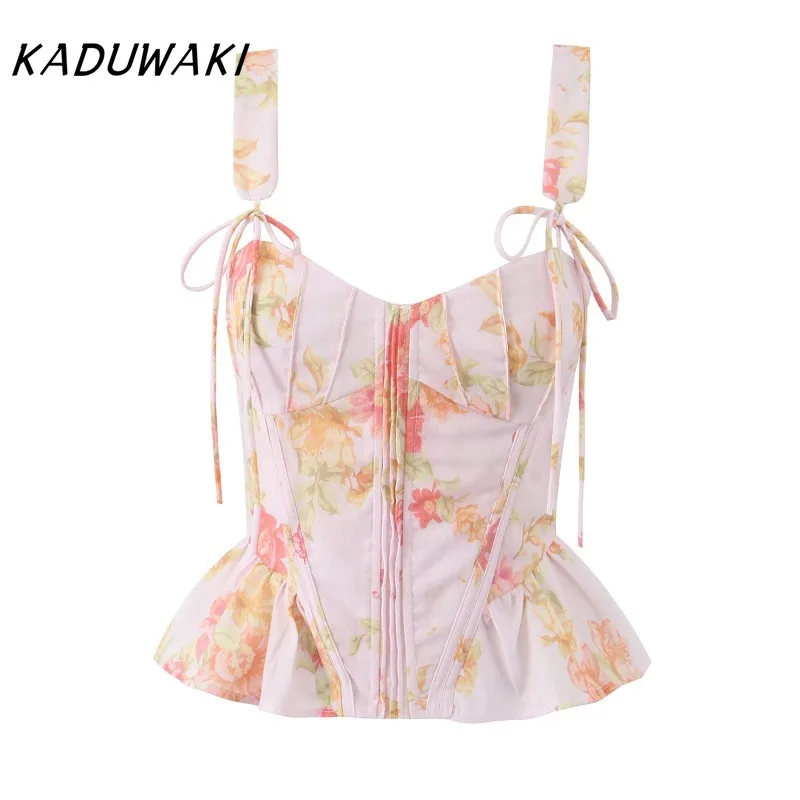 KADUWAKI Elegant New Women Floral Print Pink Bone Slim Tank Top Pleated Ruffle Hem Summer Corset Crop Top Holiday Ropa De Mujer
KADUWAKI Elegant New Women Floral Print Pink Bone Slim Tank Top Pleated Ruffle Hem Summer Corset Crop Top Holiday Ropa De Mujer