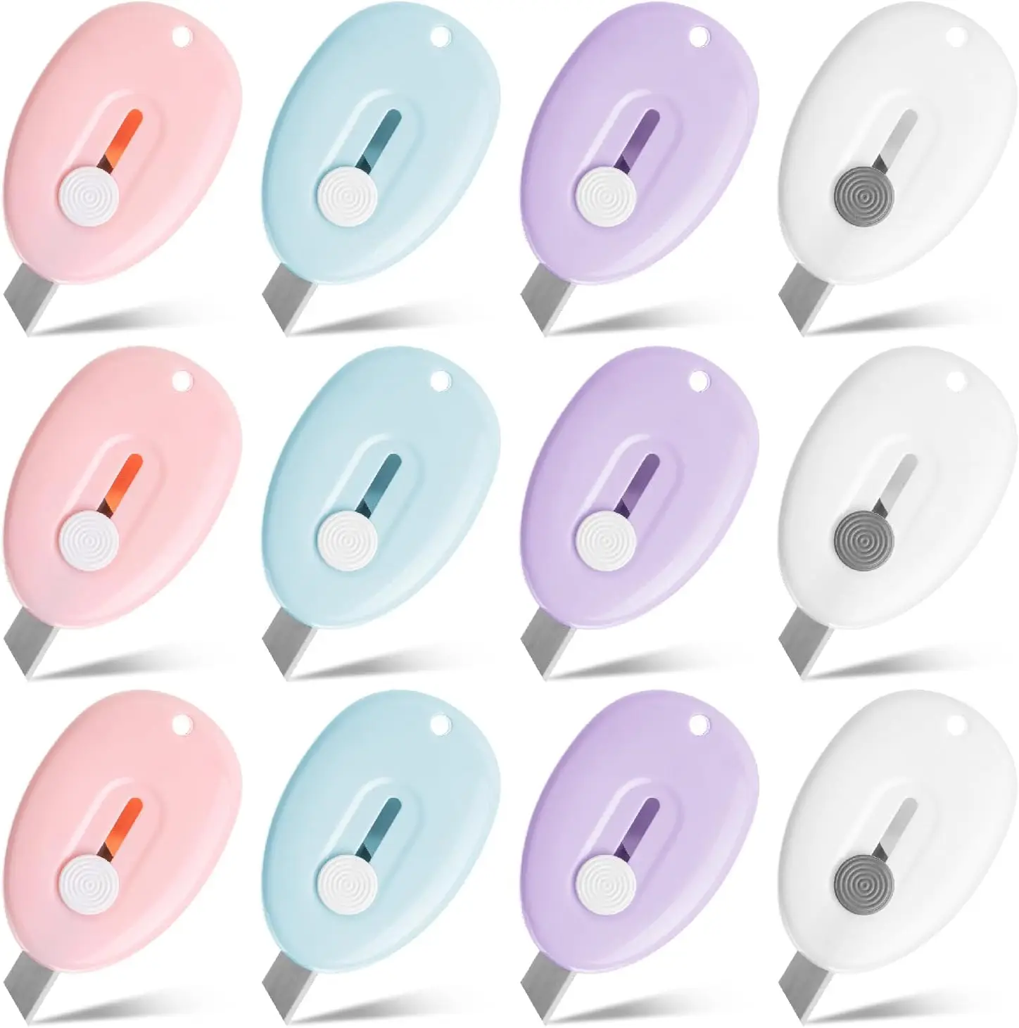 Mini Retractable Box Cutter, 12-Pack, Pastel Colors, Compact Utility Knife with Keychain Loop
Mini Retractable Box Cutter, 12-Pack, Pastel Colors, Compact Utility Knife with Keychain Loop