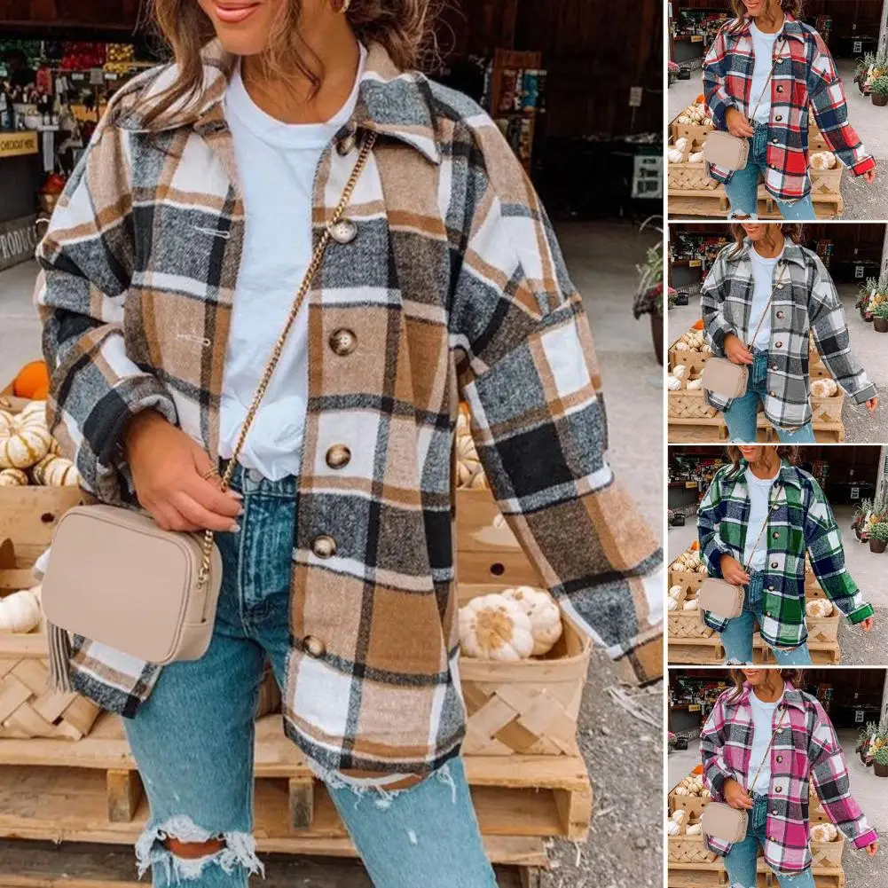 Lapel Long Sleeve Buttons Placket Single Breasted Shirt Jacket Women Elegant Office Ladies Plaid Shirt Coat Female Clothes Blusa
Lapel Long Sleeve Buttons Placket Single Breasted Shirt Jacket Women Elegant Office Ladies Plaid Shirt Coat Female Clothes Blusa
