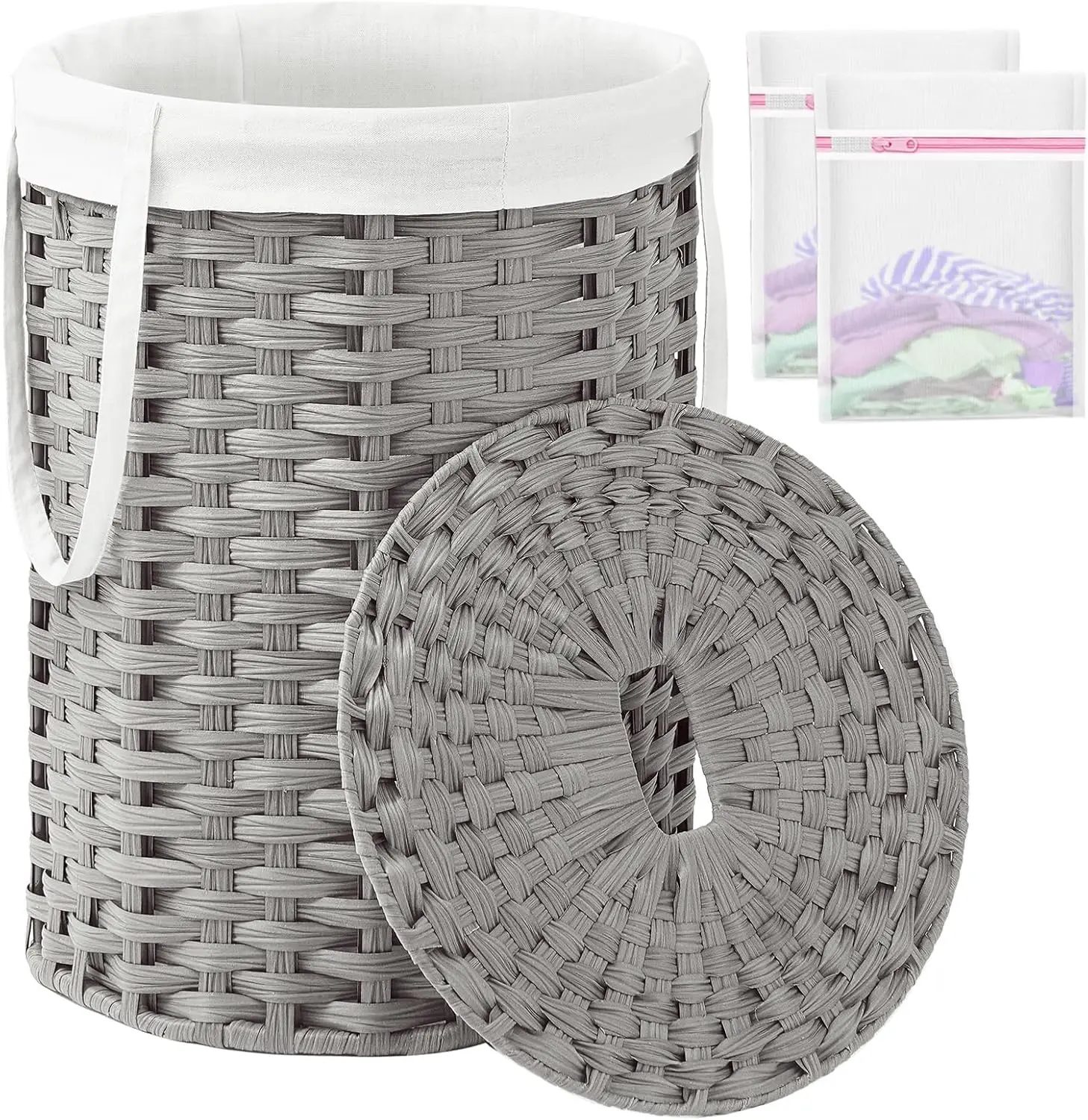 Round Laundry Basket with Lid, 19.0 Gal (72 L), Handwoven Rattan, Removable Mesh Bags for Living Room Bathroom in Gray
Round Laundry Basket with Lid, 19.0 Gal (72 L), Handwoven Rattan, Removable Mesh Bags for Living Room Bathroom in Gray