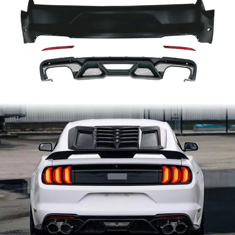 Suitable for Ford Mustang S550 2015-2017, GT500 Style Rear Bumper Assembly with Rear Diffuser & Exhaust Tips, PP Plastic Glossy
Suitable for Ford Mustang S550 2015-2017, GT500 Style Rear Bumper Assembly with Rear Diffuser & Exhaust Tips, PP Plastic Glossy