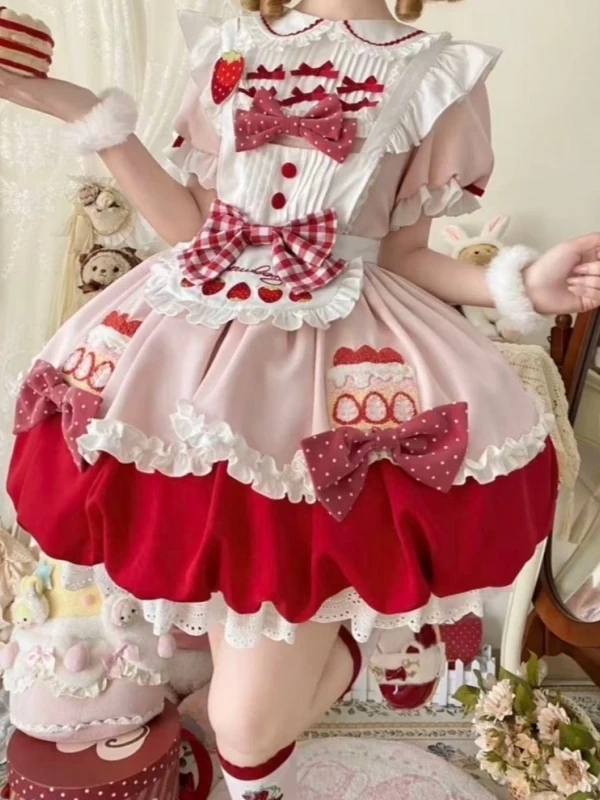 Summer Sweet Cute Lolita Red Dress Set Doll Collar Puffy Skirt with Bow Tie Waist Cinched Short Sleeve Casual Travel Outfit
Summer Sweet Cute Lolita Red Dress Set Doll Collar Puffy Skirt with Bow Tie Waist Cinched Short Sleeve Casual Travel Outfit