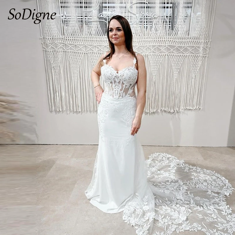 SoDigne Mermaid Simple Wedding Dresses Sweetheart Spaghetti Straps Lace Appliques Bridal Dress Long Bride Gown vestidos de novia
SoDigne Mermaid Simple Wedding Dresses Sweetheart Spaghetti Straps Lace Appliques Bridal Dress Long Bride Gown vestidos de novia