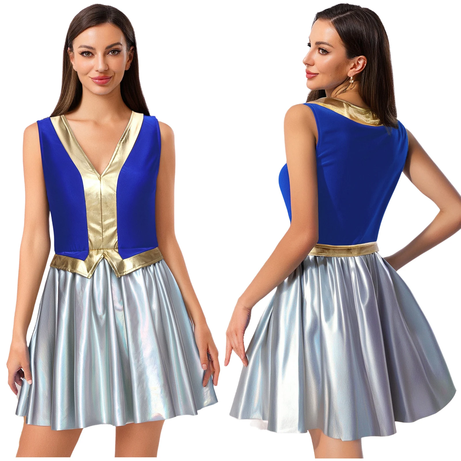 Women Warrior Arabic Indian Princess Queen Cosplay Dress Sleeveless Shiny A-line Mini Dress for Club Party Masquerade Carnivals
Women Warrior Arabic Indian Princess Queen Cosplay Dress Sleeveless Shiny A-line Mini Dress for Club Party Masquerade Carnivals