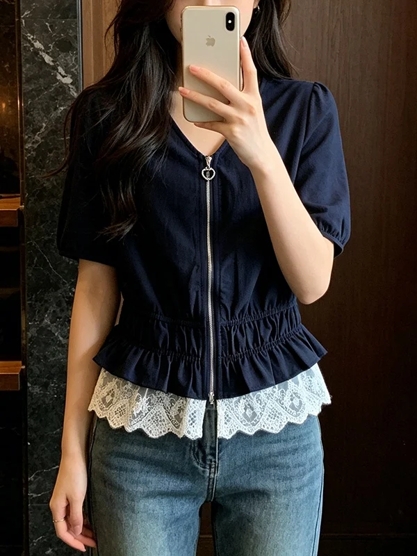 plus Size Summer Lace Patchwork Short Sleeve T-Shirt Thin High-End Slimming Shirt Korean Style Commute Wind Women's Shirt
plus Size Summer Lace Patchwork Short Sleeve T-Shirt Thin High-End Slimming Shirt Korean Style Commute Wind Women's Shirt