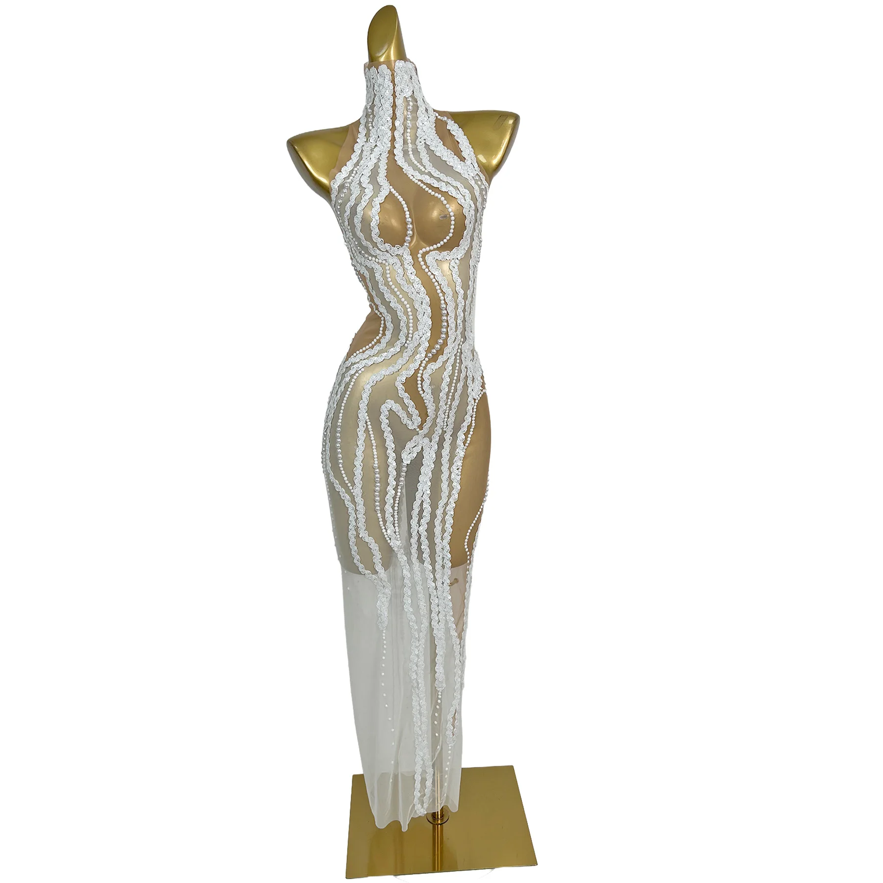 Baizhi Luxury White Sheer Mesh High Neck Maxi Dress with Lace Applique Pearls Bodycon Gown for Formal Wedding Prom Red Carpet
Baizhi Luxury White Sheer Mesh High Neck Maxi Dress with Lace Applique Pearls Bodycon Gown for Formal Wedding Prom Red Carpet