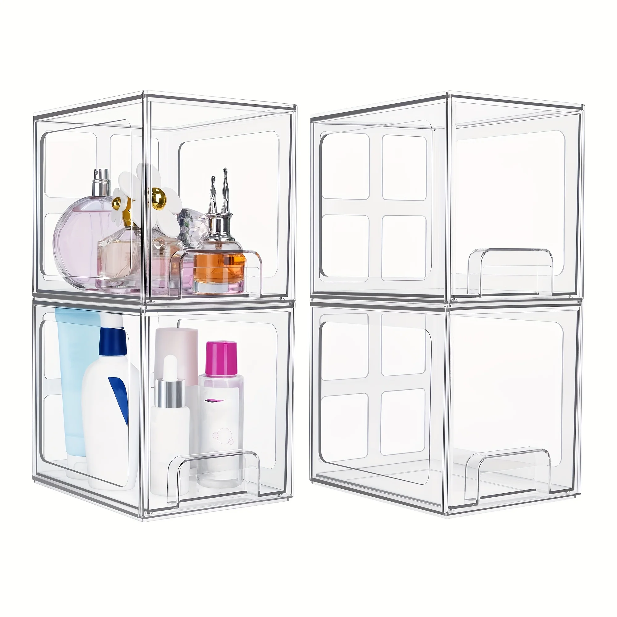 us4 Pack Stackable Storage Drawers, 7.5"D X 6"W X 6.6"H Acrylic Bathroom Makeup Organizers, Clear Plastic Storage Bins for Vanity, Perfume Organizerd
us4 Pack Stackable Storage Drawers, 7.5"D X 6"W X 6.6"H Acrylic Bathroom Makeup Organizers, Clear Plastic Storage Bins for Vanity, Perfume Organizerd
