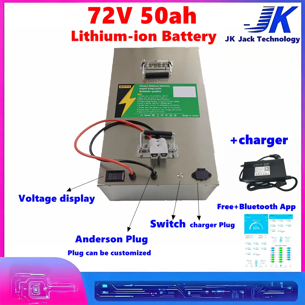 JK 72v 50Ah 100Ah 100A Rechargeable Battery Li-ion Battery with Built-in BMS for Bombers, New Energy Vehicles, Golf Carts
JK 72v 50Ah 100Ah 100A Rechargeable Battery Li-ion Battery with Built-in BMS for Bombers, New Energy Vehicles, Golf Carts