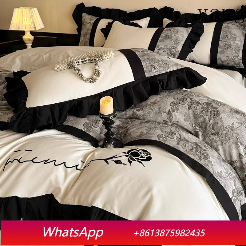 Yjq French cotton pure cotton yarn-dyed jacquard four-piece set, black lace quilt cover, bed sheet, bedding
Yjq French cotton pure cotton yarn-dyed jacquard four-piece set, black lace quilt cover, bed sheet, bedding