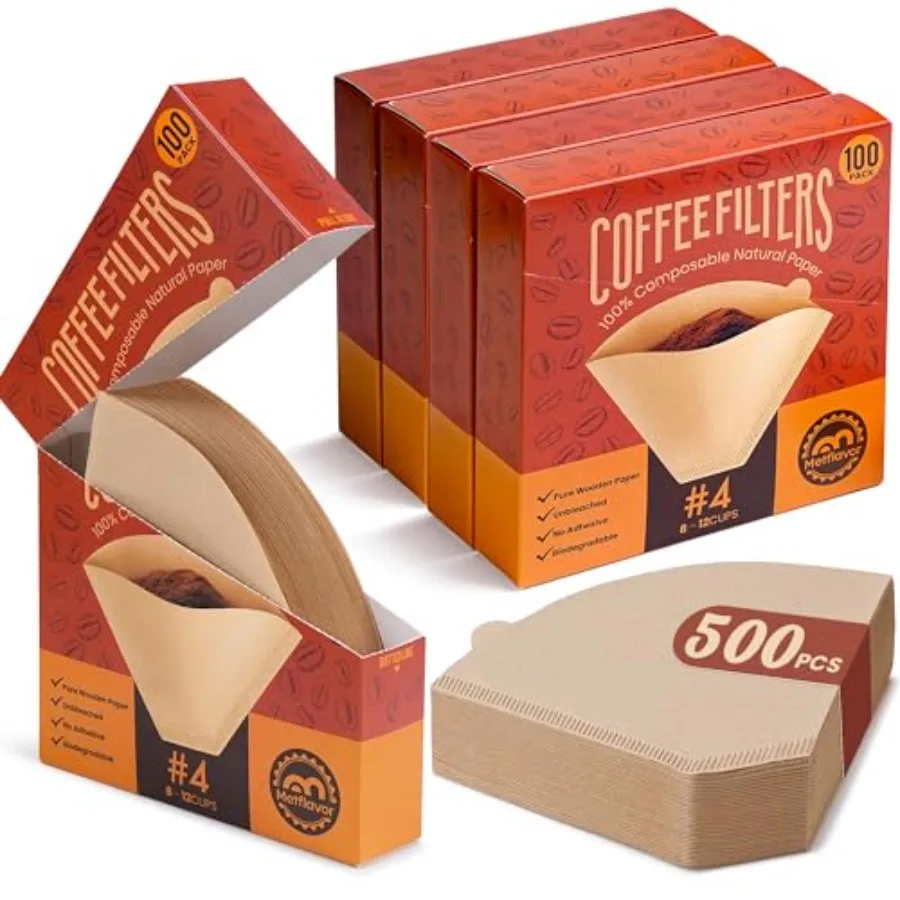 500 Count Coffee Filters #4, Unbleached Cone Coffee Filter 8-12 Cup, 5 Individual Packs for Easy Storage, Compatible with Ninja
500 Count Coffee Filters #4, Unbleached Cone Coffee Filter 8-12 Cup, 5 Individual Packs for Easy Storage, Compatible with Ninja