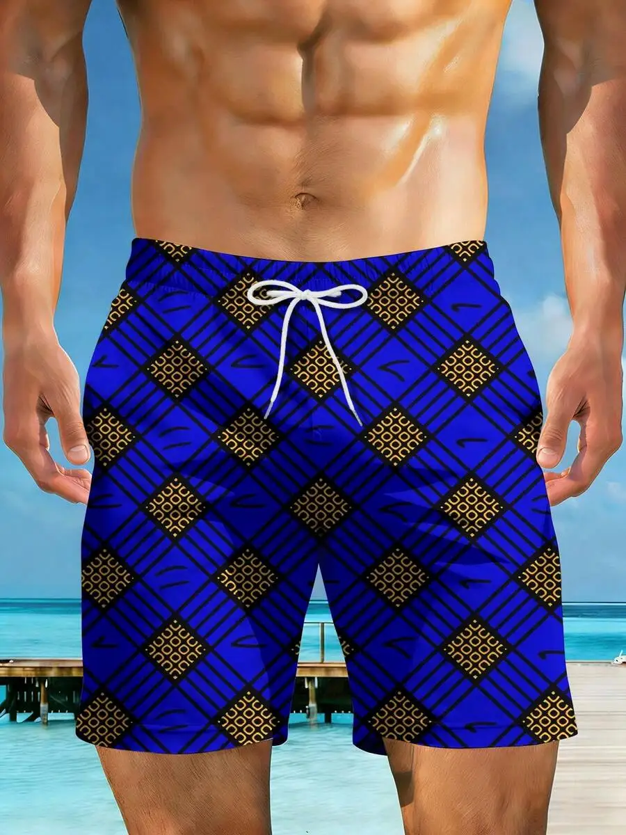Mens Beach Shorts With Blue Diamond Geometric Print Casual Swim Trunks
Mens Beach Shorts With Blue Diamond Geometric Print Casual Swim Trunks