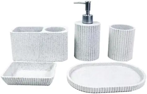 Hymmah 5-Pc Marble Bathroom Set - Toothbrush Holder, Soap Dispenser, Dish & Tumbler (Gray Granite)
Hymmah 5-Pc Marble Bathroom Set - Toothbrush Holder, Soap Dispenser, Dish & Tumbler (Gray Granite)