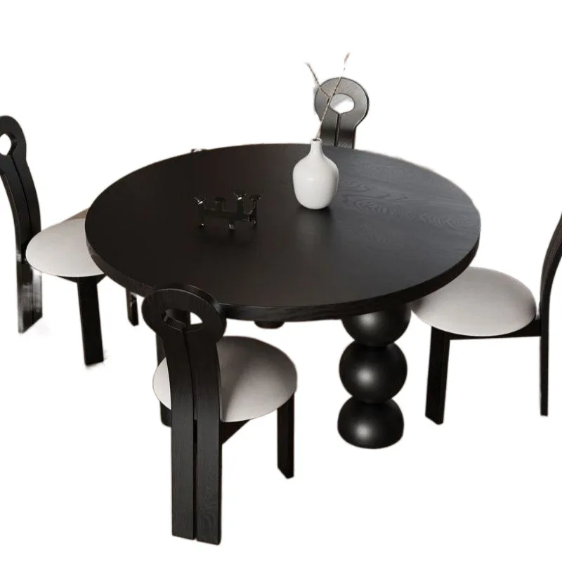 Creative designer, antique black solid wood dining table, round table for home use, French style without leather
Creative designer, antique black solid wood dining table, round table for home use, French style without leather