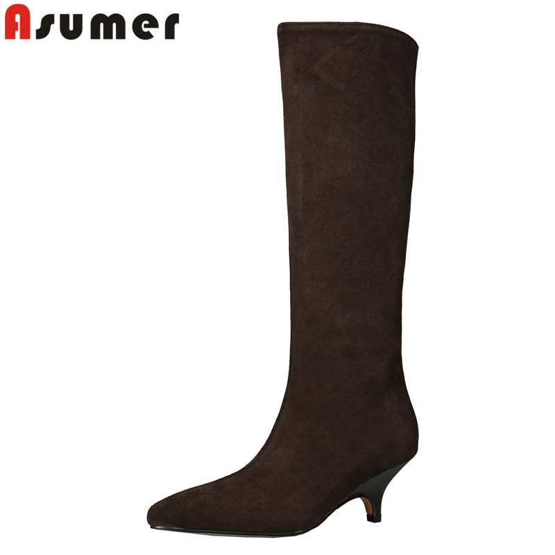 ASUMER New Genuine Leather Boots Women Spike High Heels Knee High Boots Pointed Toe Autumn Winter Ladies Office Dress Shoes
ASUMER New Genuine Leather Boots Women Spike High Heels Knee High Boots Pointed Toe Autumn Winter Ladies Office Dress Shoes