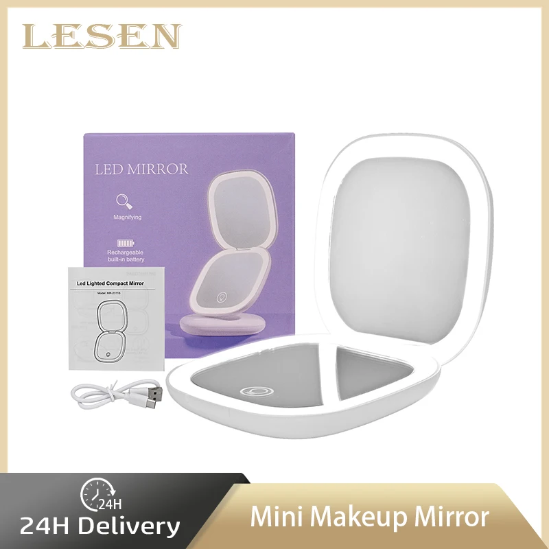LESEN Mini Makeup Mirror Led Compact Pocket Portable Foldable Cosmetic Charge Makeup Mirror With Light Magnifying Makeup Mirror
LESEN Mini Makeup Mirror Led Compact Pocket Portable Foldable Cosmetic Charge Makeup Mirror With Light Magnifying Makeup Mirror