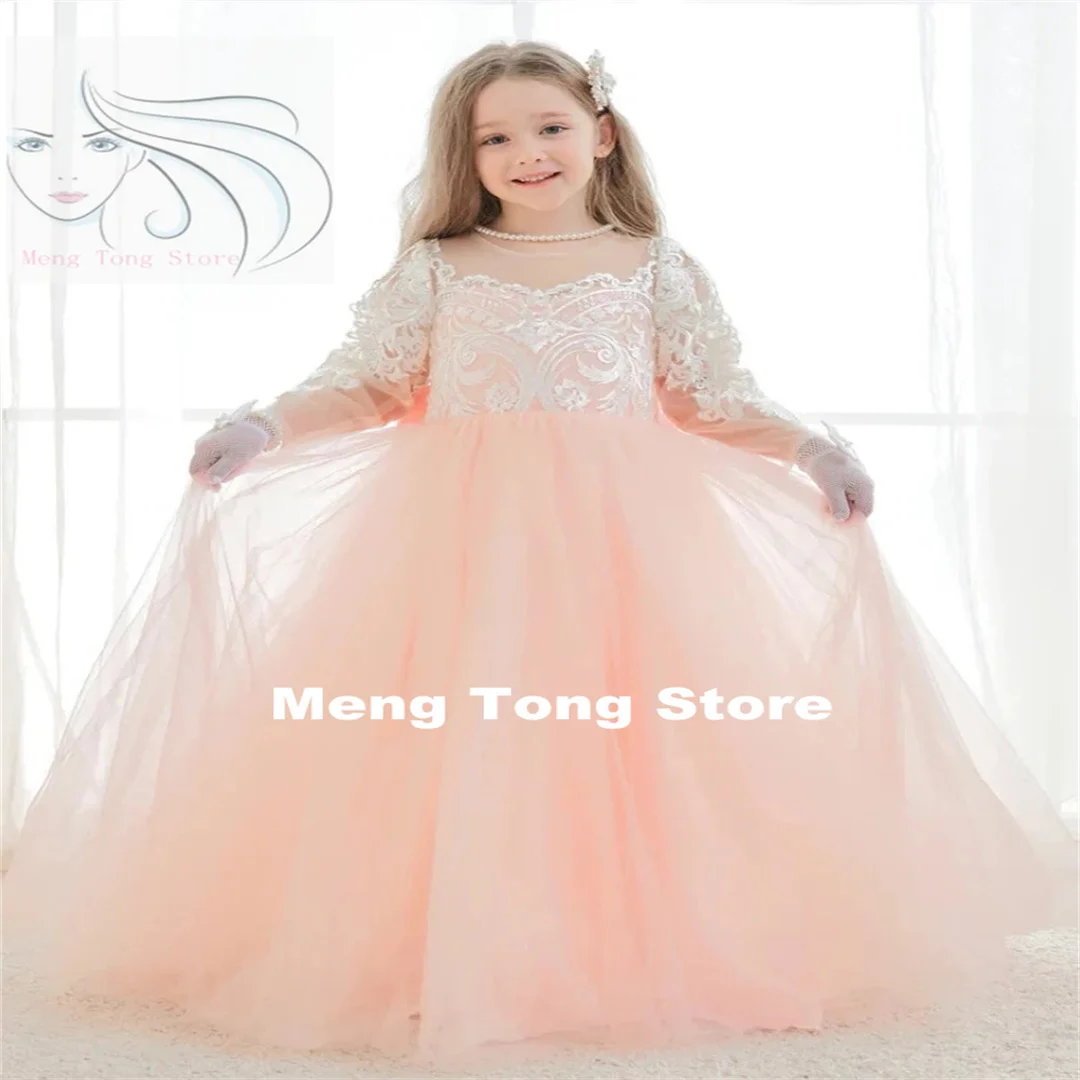 Appliques With Trailing Pink Tulle White Flower Girl Dresses And Bow Long Sleeve For Wedding Birthday Party Holy Communion Gowns
Appliques With Trailing Pink Tulle White Flower Girl Dresses And Bow Long Sleeve For Wedding Birthday Party Holy Communion Gowns