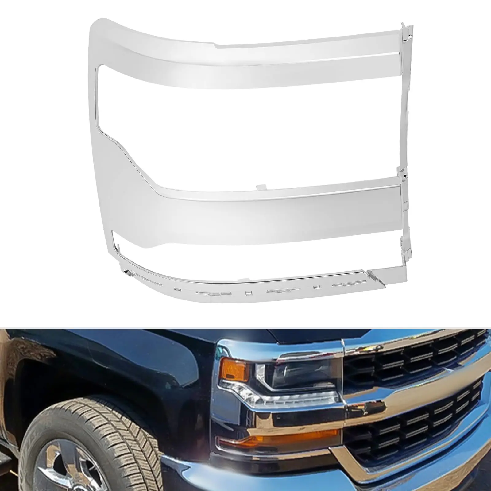 Правая накладка на фару, комплект из 1 шт., совместимая с 2016 2017 2018Chevy Silverado 1500, хромированная накладка на фару Passen
Правая накладка на фару, комплект из 1 шт., совместимая с 2016 2017 2018Chevy Silverado 1500, хромированная накладка на фару Passen