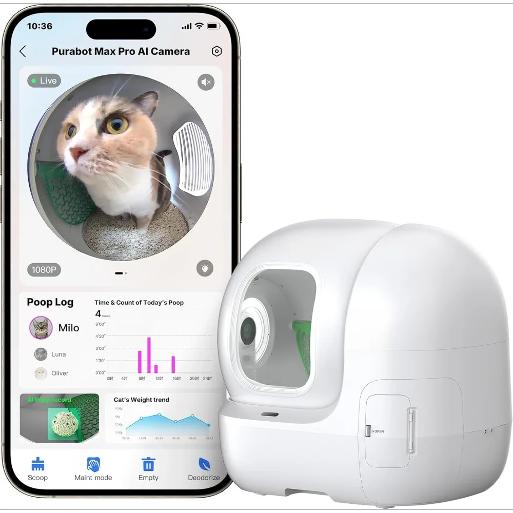 Cat's Facial Recognition AI-Camera Automatic Cat Litter Box, 210° Wide Angle, 5G WiFi App Control Self Cleaning Cat Litter Box,C
Cat's Facial Recognition AI-Camera Automatic Cat Litter Box, 210° Wide Angle, 5G WiFi App Control Self Cleaning Cat Litter Box,C