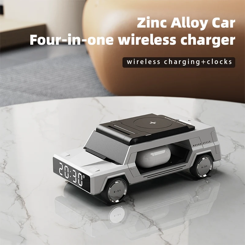Zinc Alloy Car 4 in 1 Wireless Charger with Clock for Iphone 16 15 14 13 Pro Max, IWatch and Airpods Fast Charging
Zinc Alloy Car 4 in 1 Wireless Charger with Clock for Iphone 16 15 14 13 Pro Max, IWatch and Airpods Fast Charging