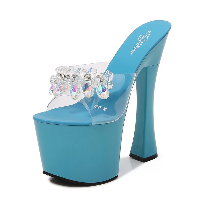 Summer 20CM Extreme High Heels Crystal Rhinestones Sandals Transparent Runway Model Chunky Heel Party Wedding Evening Shoes
Summer 20CM Extreme High Heels Crystal Rhinestones Sandals Transparent Runway Model Chunky Heel Party Wedding Evening Shoes