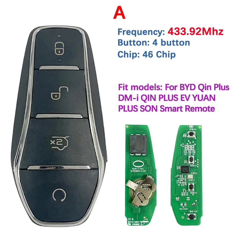 CN 085005 Послепродажный 4-кнопочный смарт-ключ ID46 433,92/433,62 МГц F4H F4AM F4AT F4H для BYD Qin Plus DM-i Qin Plus EV YUAN PLUS SON
CN 085005 Послепродажный 4-кнопочный смарт-ключ ID46 433,92/433,62 МГц F4H F4AM F4AT F4H для BYD Qin Plus DM-i Qin Plus EV YUAN PLUS SON