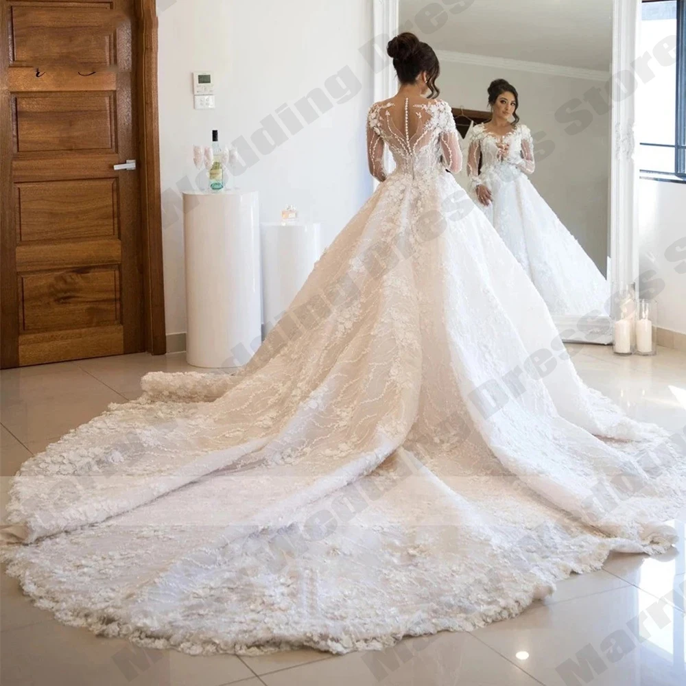 Gorgeous Women's Lace Wedding Dresses Pumpkin Dress 3D Stickers Elegant Round Neck Long Sleeve Princess Bridal Gowns Customized
Gorgeous Women's Lace Wedding Dresses Pumpkin Dress 3D Stickers Elegant Round Neck Long Sleeve Princess Bridal Gowns Customized
