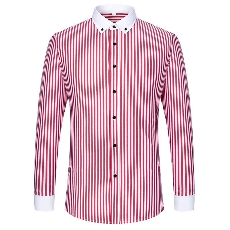 60S Men's Long Sleeved Shirt with Slim Fit and Patchwork Collar Red StripesBusiness Fashion High-end Feel Men's Shirt
60S Men's Long Sleeved Shirt with Slim Fit and Patchwork Collar Red StripesBusiness Fashion High-end Feel Men's Shirt
