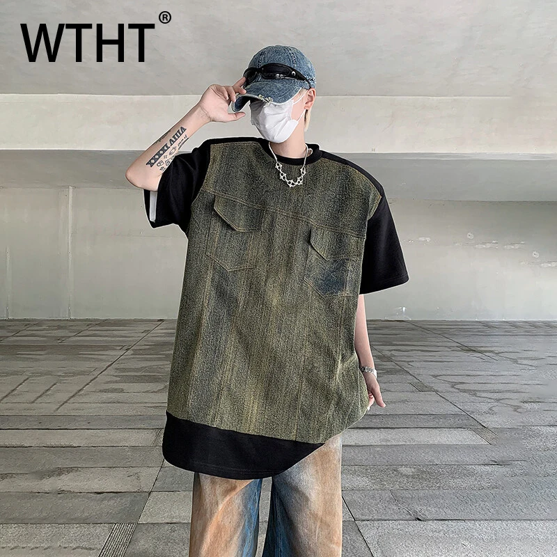 WTHT Fashion Men's Pockets Spliced Denim Shoulder Pads T-shirts Trendy Casual Short Sleeves Loose Tops Male 2025 Summer 2A0755
WTHT Fashion Men's Pockets Spliced Denim Shoulder Pads T-shirts Trendy Casual Short Sleeves Loose Tops Male 2025 Summer 2A0755
