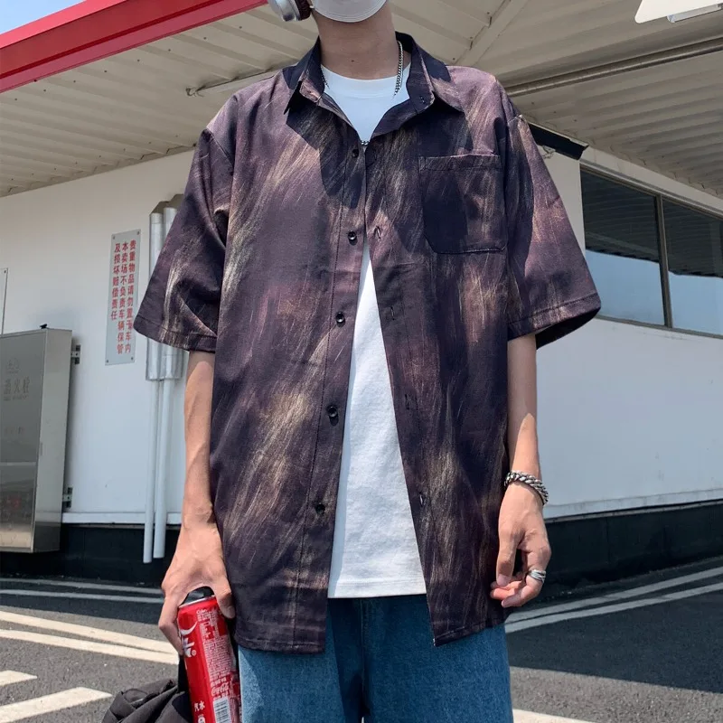 Американская уличная рубашка из ледяного шелка с принтом тай-дай, шикарные мужские блузки, летняя рубашка с короткими рукавами для пар, свободная однобортная рубашка 
Американская уличная рубашка из ледяного шелка с принтом тай-дай, шикарные мужские блузки, летняя рубашка с короткими рукавами для пар, свободная однобортная рубашка