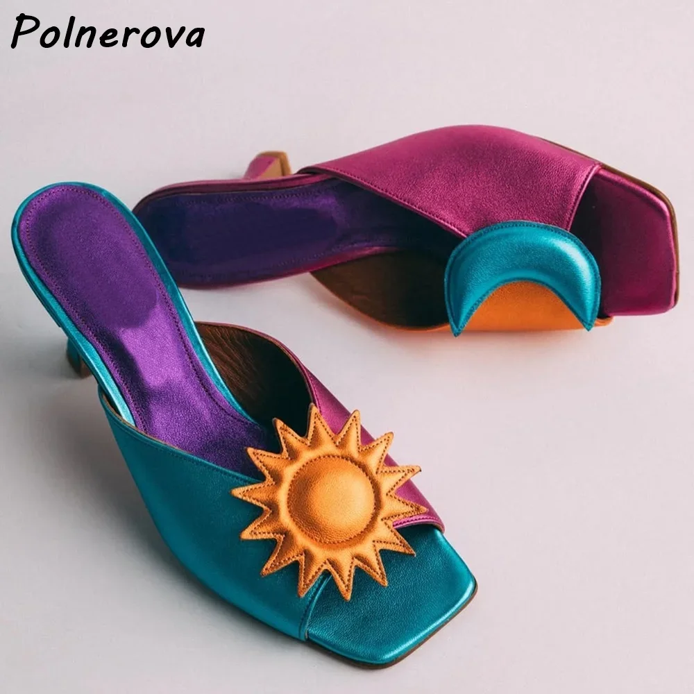 Metallic Sun Moon Applique Sandals Color Block Square Toe Kitten Heel Slide Slippers Summer Party Vacation Elegant Women Shoes
Metallic Sun Moon Applique Sandals Color Block Square Toe Kitten Heel Slide Slippers Summer Party Vacation Elegant Women Shoes