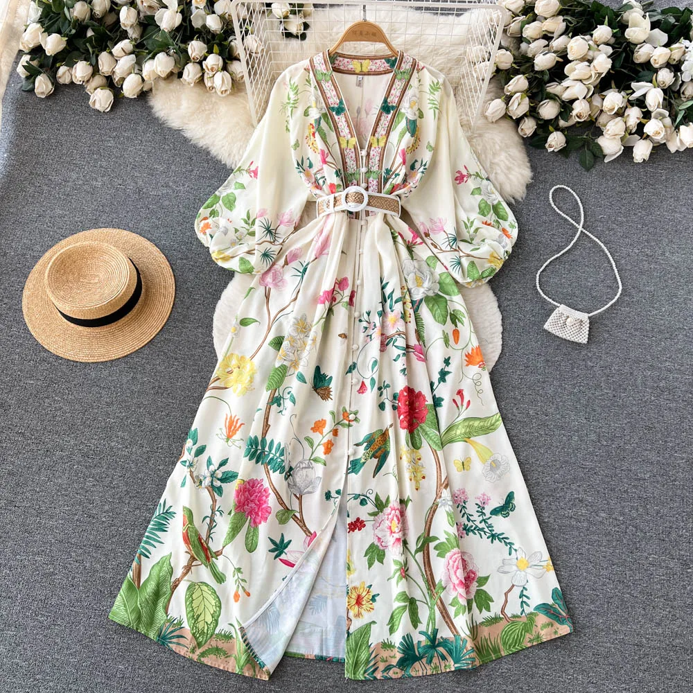 Women's Runway Fashion Spring Autumn Long Sleeve V Neck Print Dress Female High Waist Chic Beach Party A-line Dress TB818
Women's Runway Fashion Spring Autumn Long Sleeve V Neck Print Dress Female High Waist Chic Beach Party A-line Dress TB818