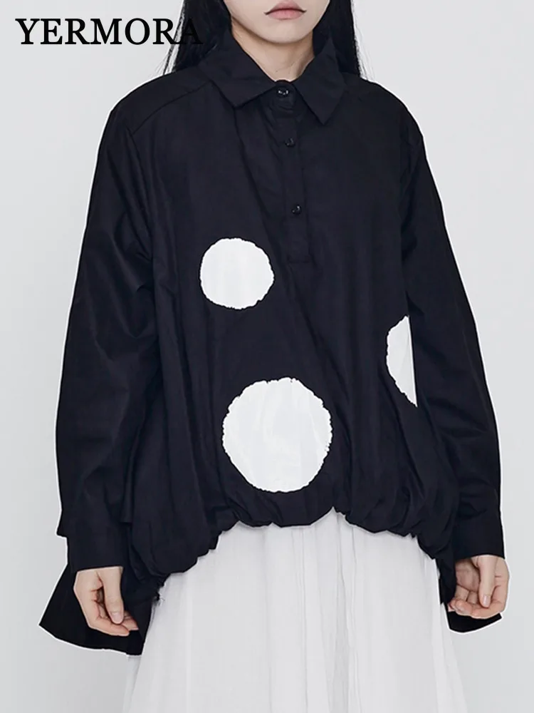YERMORA Black Dot Pleated Casual Blouse For Women Lapel Long Sleeve Loose New Brief Shirt Fashion Tide Spring Autumn 2025
YERMORA Black Dot Pleated Casual Blouse For Women Lapel Long Sleeve Loose New Brief Shirt Fashion Tide Spring Autumn 2025