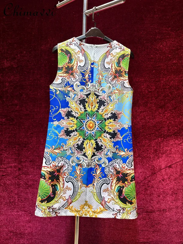 High-end Retro Printing Luxury Heavy Diamond Beaded Sleeveless Dress Summer New Fashion Round Neck Elegant Short Party Dress
High-end Retro Printing Luxury Heavy Diamond Beaded Sleeveless Dress Summer New Fashion Round Neck Elegant Short Party Dress