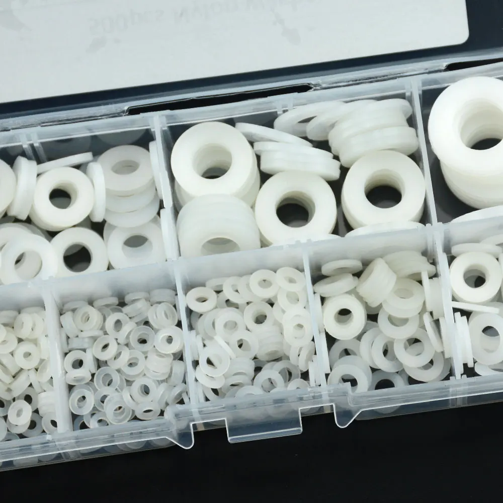 500Pcs/Box M2 M2.5 M3 M4 M5 M6 M8 M10 White Plastic Nylon Washer Flat Spacer Washer Seals Gasket O Ring Assortment Kit
500Pcs/Box M2 M2.5 M3 M4 M5 M6 M8 M10 White Plastic Nylon Washer Flat Spacer Washer Seals Gasket O Ring Assortment Kit