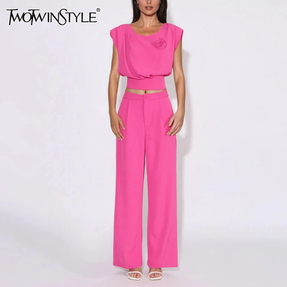 TWOTWINSTYLE Elegant Two Piece Set For Women O Neck Sleeveless Spliced Appliques Vest High Waist Wide Leg Pant Chic Sets Female
TWOTWINSTYLE Elegant Two Piece Set For Women O Neck Sleeveless Spliced Appliques Vest High Waist Wide Leg Pant Chic Sets Female