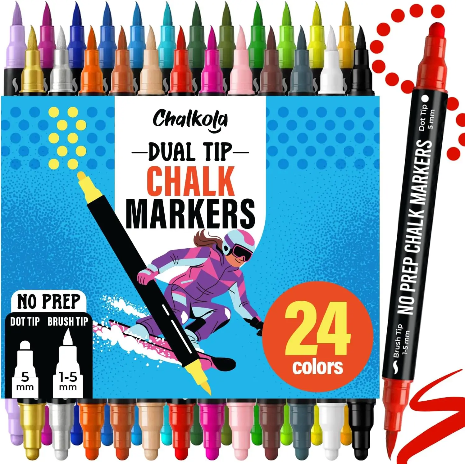 24 Colors Dual Tip Chalk Markers for Blackboard - Dot & Brush Tips, Erasable Liquid Chalk Pens for Glass, Windows, Mirrors - Washable, No Pumping
24 Colors Dual Tip Chalk Markers for Blackboard - Dot & Brush Tips, Erasable Liquid Chalk Pens for Glass, Windows, Mirrors - Washable, No Pumping
