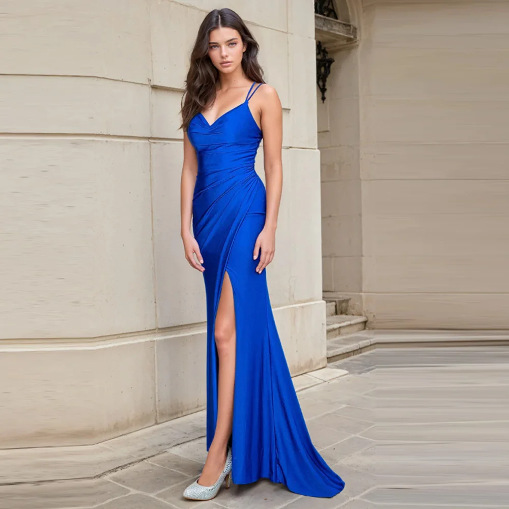Elegant Spaghetti Strap Royal Blue High Slit Ruched Mermaid Evening Gown Formal Prom Dress
Elegant Spaghetti Strap Royal Blue High Slit Ruched Mermaid Evening Gown Formal Prom Dress