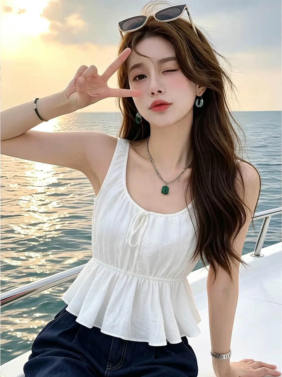 Drawstring Square Collar Strap Vest Women's Summer White Unique Bloom Sleeveless Chiffon Top Commute Style Slim Fit
Drawstring Square Collar Strap Vest Women's Summer White Unique Bloom Sleeveless Chiffon Top Commute Style Slim Fit