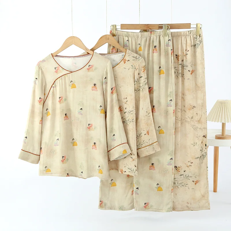Chinese Pajamas Women's Long-sleeved Trousers National Style 100% Cotton Double-layer Gauze Bamboo Fiber Loungewear Set
Chinese Pajamas Women's Long-sleeved Trousers National Style 100% Cotton Double-layer Gauze Bamboo Fiber Loungewear Set