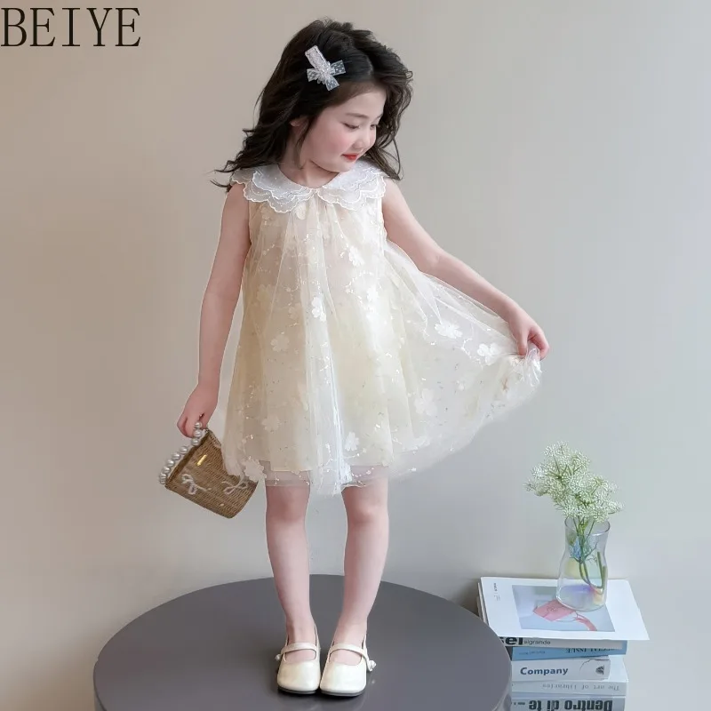 Girls Lace Peter Pan Collar Tulle Dress Kids Summer Casual Birthday Party Gown Sleeveless Floral Embroidery Princess Dress
Girls Lace Peter Pan Collar Tulle Dress Kids Summer Casual Birthday Party Gown Sleeveless Floral Embroidery Princess Dress