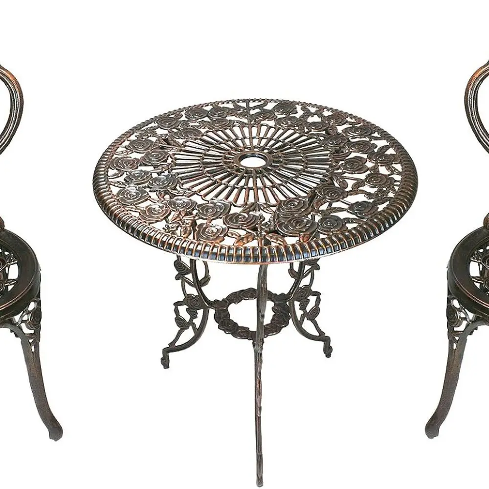 3-Piece Rose Bistro Set with 23.5-Inch Cast aluminum Top Table
3-Piece Rose Bistro Set with 23.5-Inch Cast aluminum Top Table